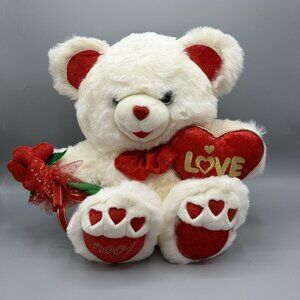 Vintage Tb Trading Co White "Love" Teddy Bear Plush Hearts Valentines 18" #3